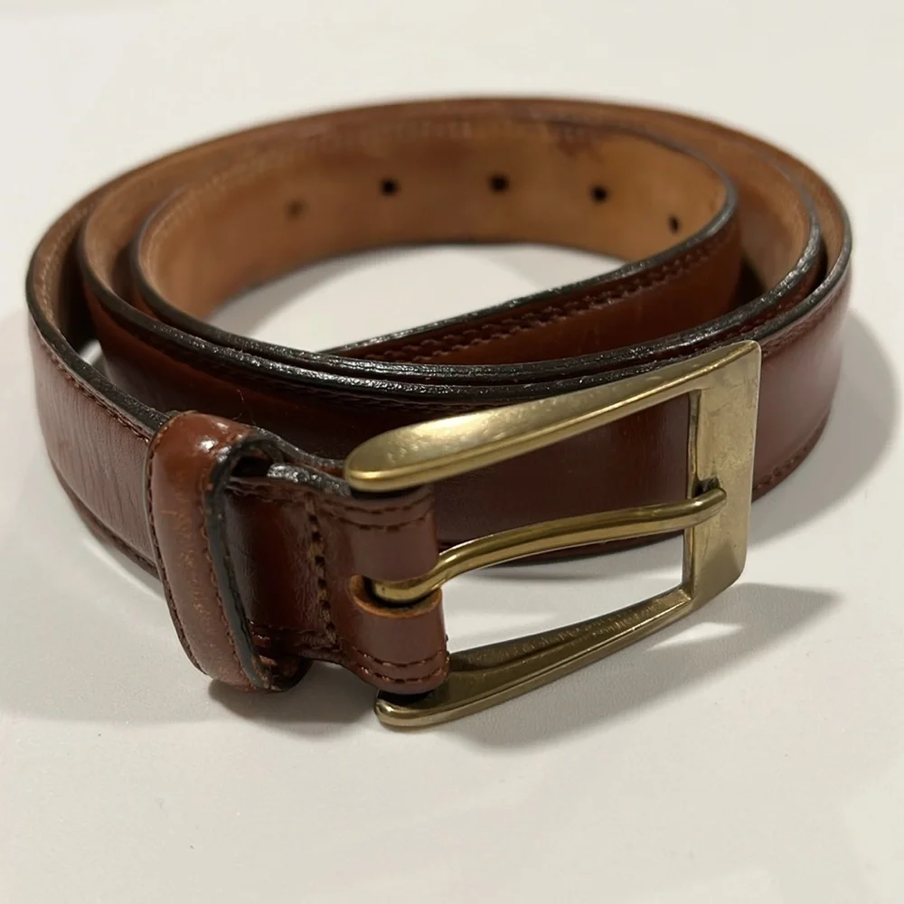 Vintage Italian leather‎ belt - 40, brass hardware